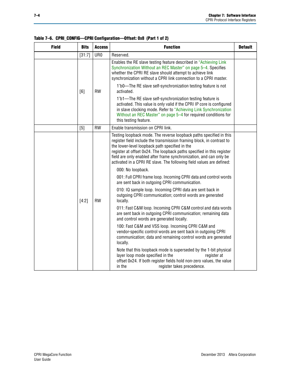 Table 7–6 on, Table 7–6 | Altera CPRI IP Core User Manual | Page 120 / 220