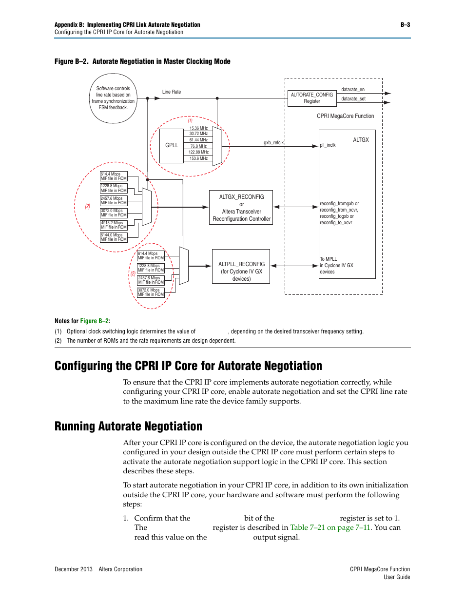 Running autorate negotiation, Figure b–2, Show exampl | Altera CPRI IP Core User Manual | Page 159 / 220