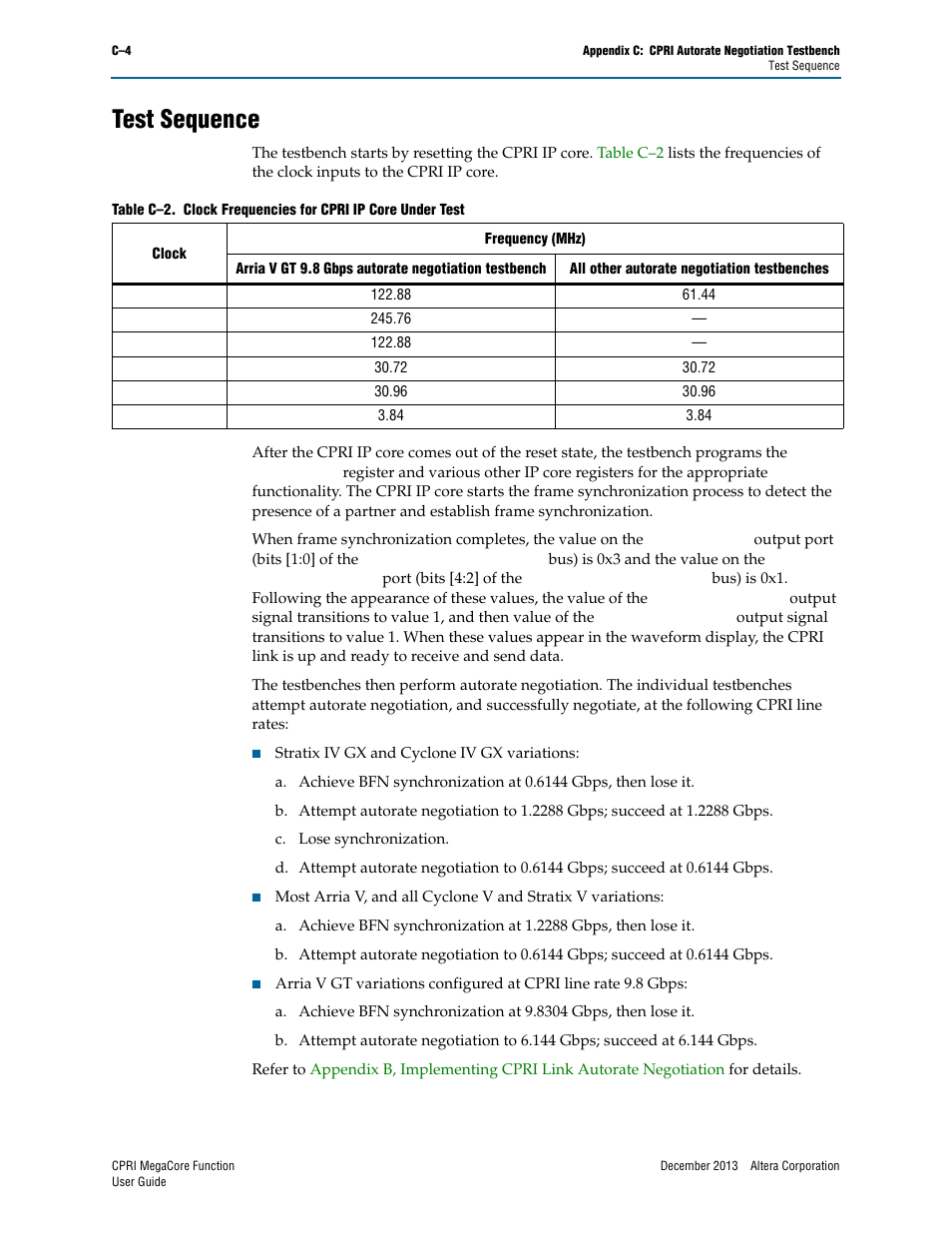 Test sequence | Altera CPRI IP Core User Manual | Page 166 / 220