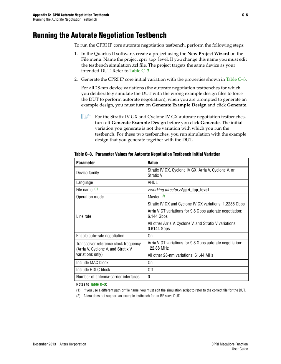 Running the autorate negotiation testbench | Altera CPRI IP Core User Manual | Page 167 / 220