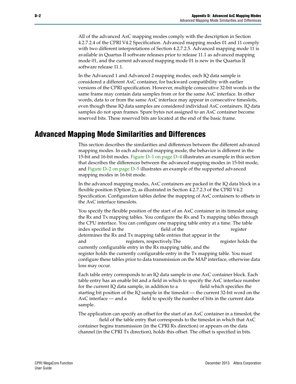 Advanced mapping mode similarities and differences | Altera CPRI IP Core User Manual | Page 174 / 220