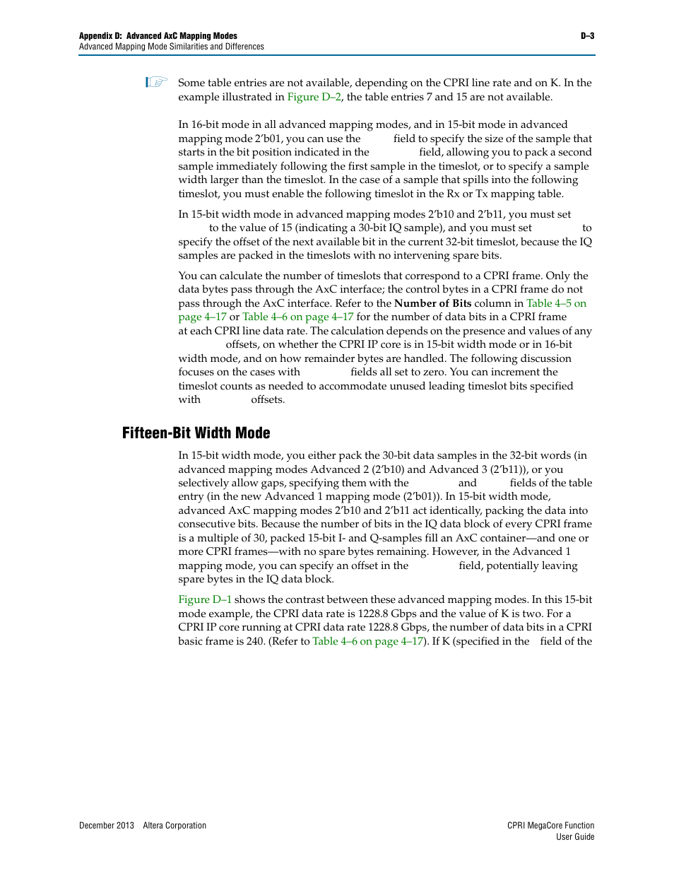 Fifteen-bit width mode | Altera CPRI IP Core User Manual | Page 175 / 220
