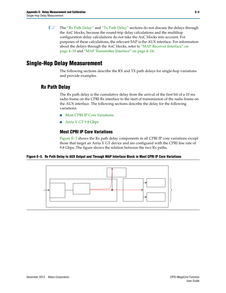 Single-hop delay measurement, Rx path delay, Most cpri ip core variations | Altera CPRI IP Core User Manual | Page 181 / 220