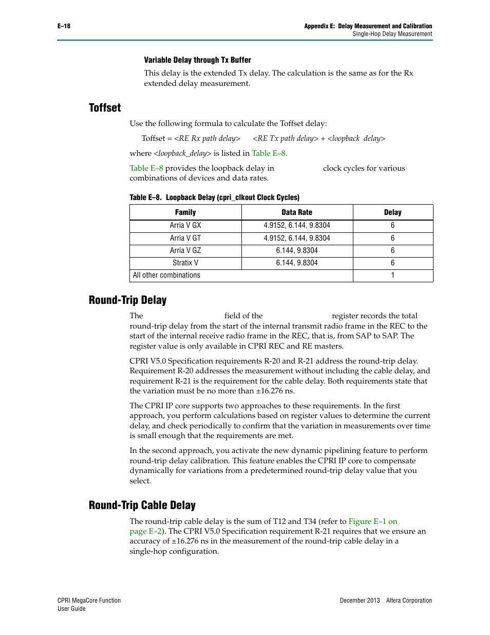 Toffset, Round-trip delay, Round-trip cable delay | Altera CPRI IP Core User Manual | Page 196 / 220