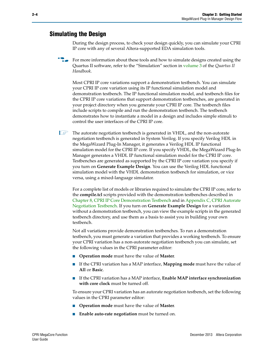 Simulating the design, Simulating the design –4 | Altera CPRI IP Core User Manual | Page 20 / 220