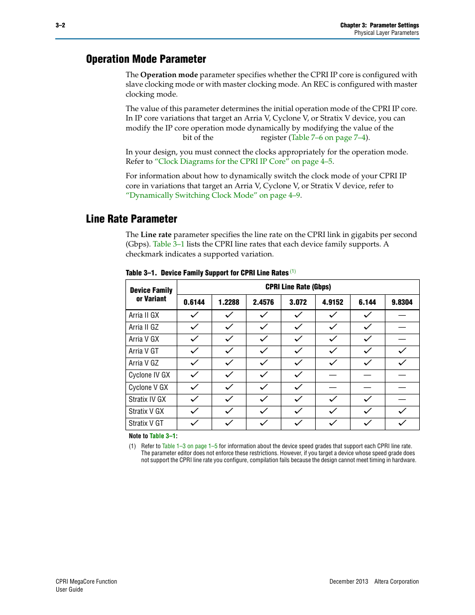 Operation mode parameter, Line rate parameter, Operation mode parameter –2 line rate parameter –2 | Altera CPRI IP Core User Manual | Page 26 / 220