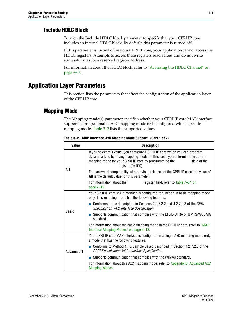 Include hdlc block, Application layer parameters, Mapping mode | Include hdlc block –5, Application layer parameters –5, Mapping mode –5 | Altera CPRI IP Core User Manual | Page 29 / 220