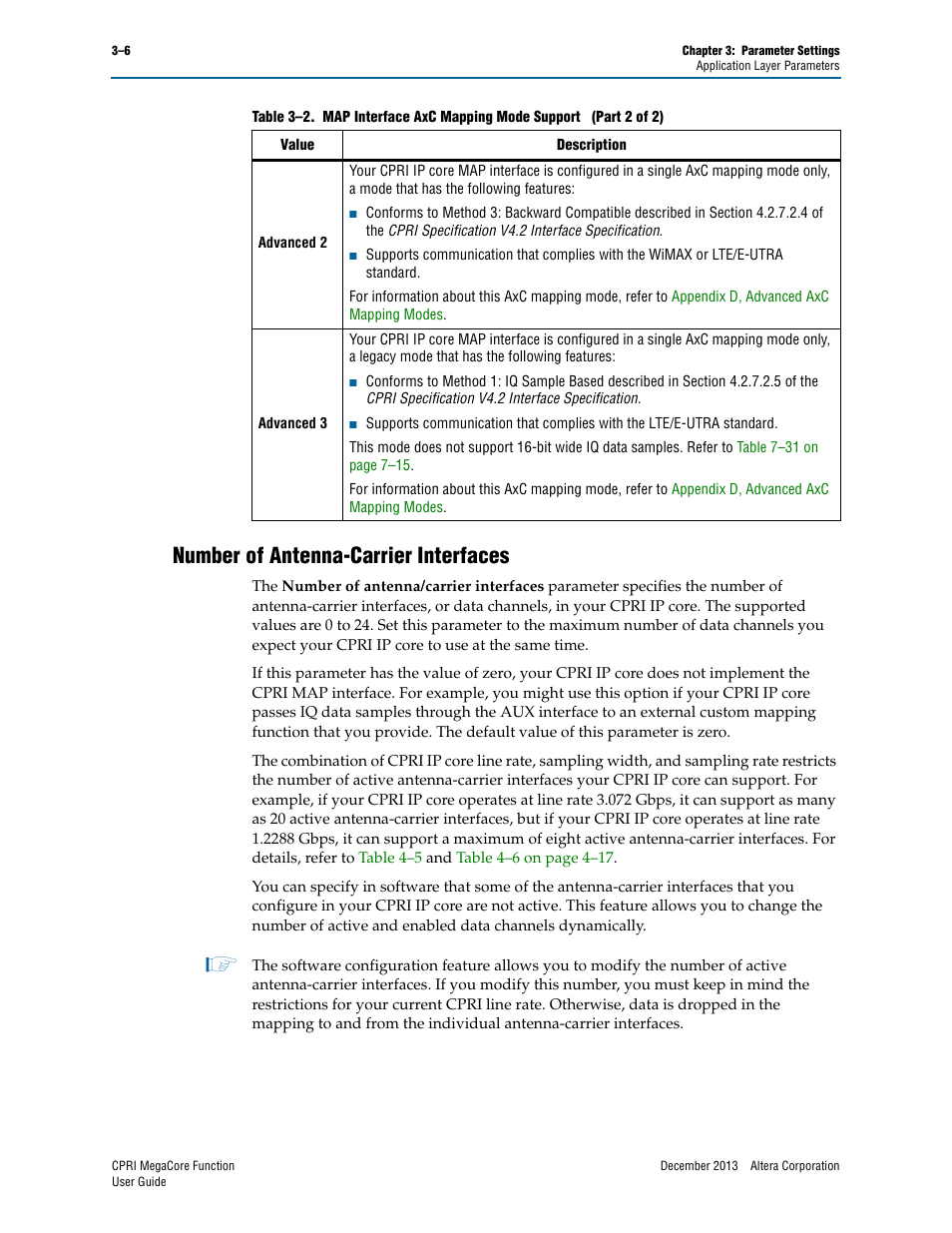 Number of antenna-carrier interfaces, Number of antenna-carrier interfaces –6 | Altera CPRI IP Core User Manual | Page 30 / 220