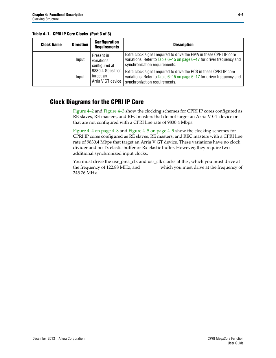 Clock diagrams for the cpri ip core, Clock diagrams for the cpri ip core –5, Clocking diagrams in | Clock | Altera CPRI IP Core User Manual | Page 37 / 220