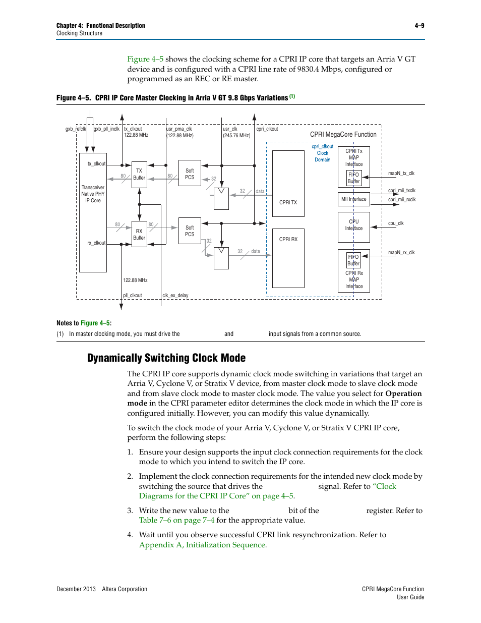 Dynamically switching clock mode, Dynamically switching clock mode –9 | Altera CPRI IP Core User Manual | Page 41 / 220