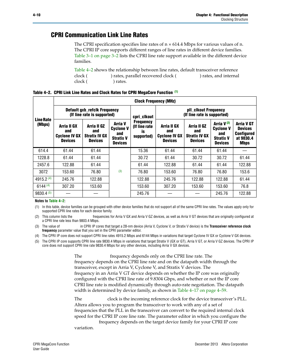 Cpri communication link line rates, Cpri communication link line rates –10, Cpri | Cpri communication link line rates” on | Altera CPRI IP Core User Manual | Page 42 / 220