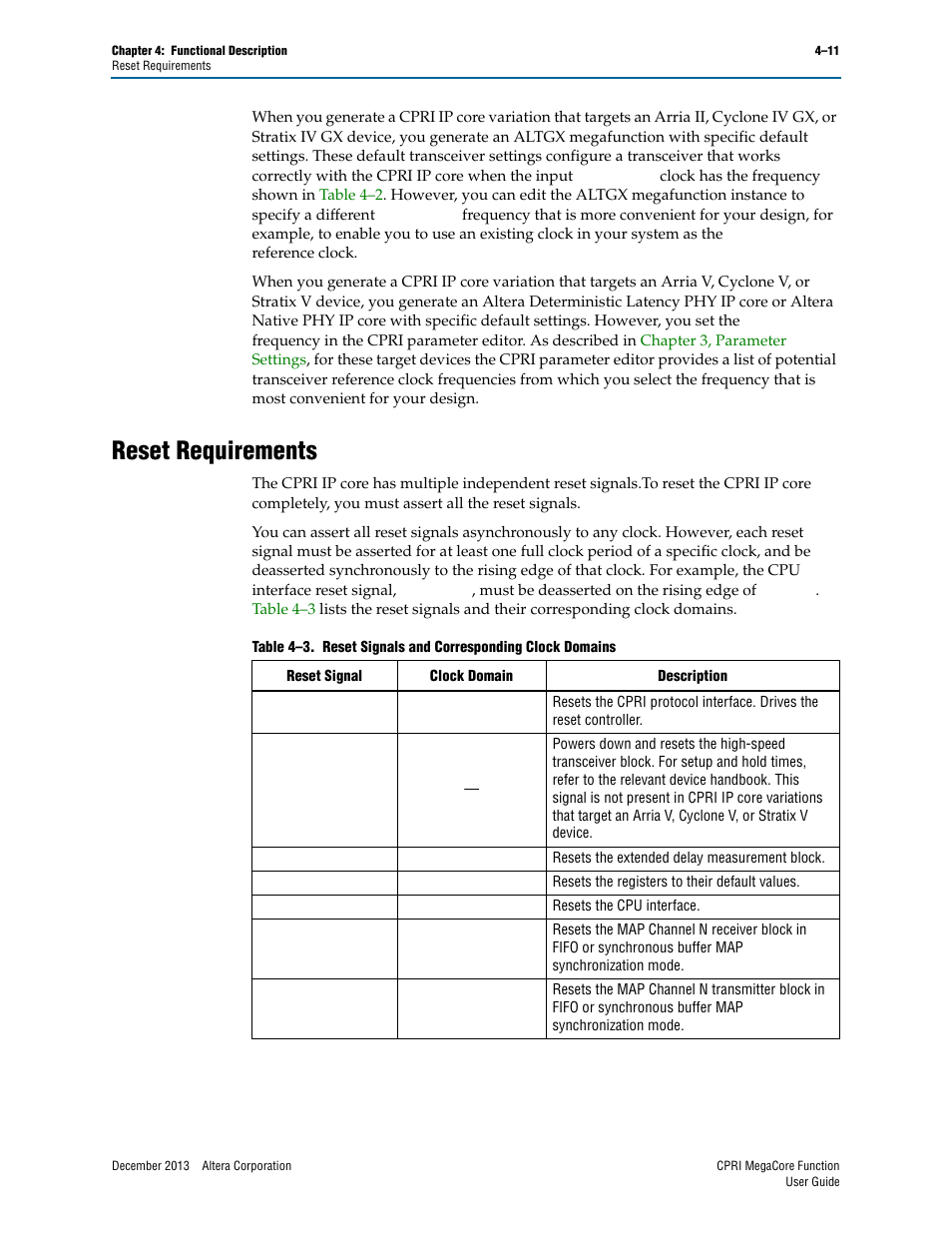 Reset requirements, Reset requirements –11 | Altera CPRI IP Core User Manual | Page 43 / 220