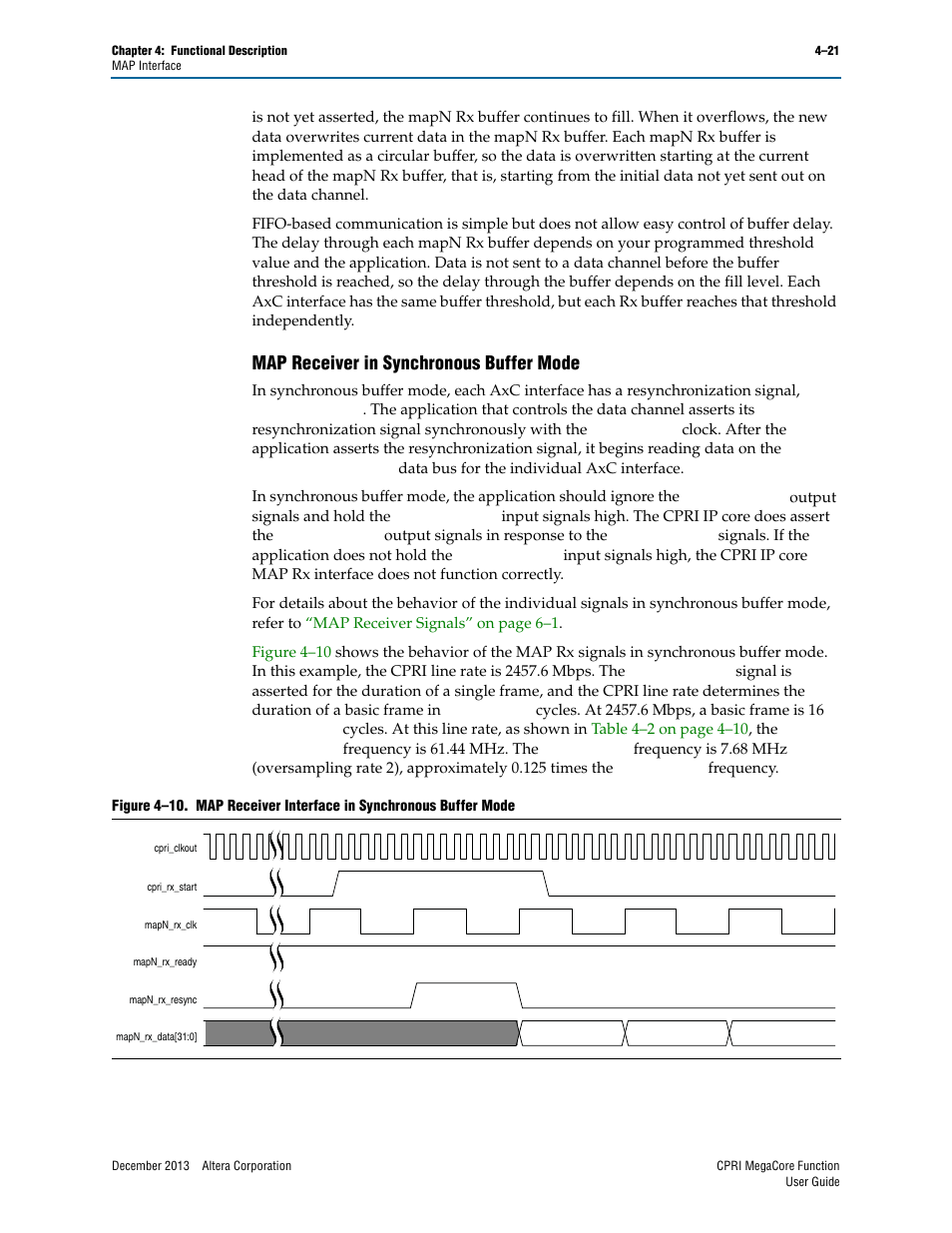 Map receiver in synchronous buffer mode, Map receiver in synchronous buffer mode –21 | Altera CPRI IP Core User Manual | Page 53 / 220