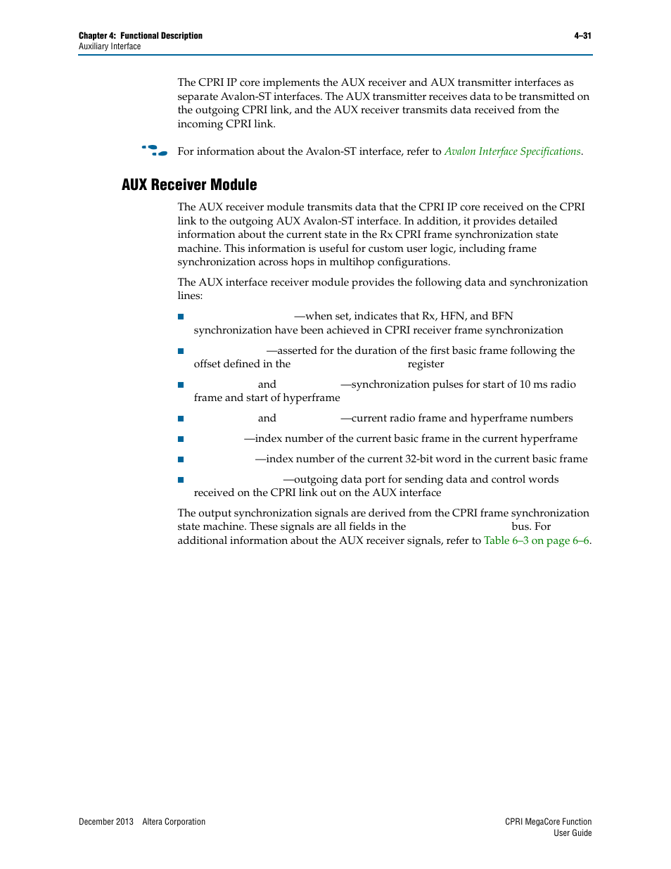 Aux receiver module, Aux receiver module –31 | Altera CPRI IP Core User Manual | Page 63 / 220