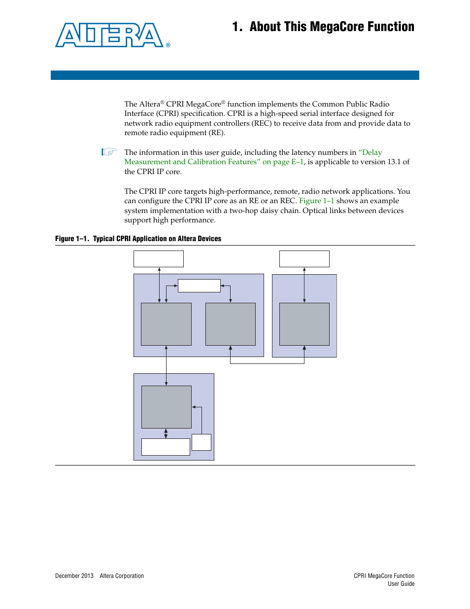 About this megacore function, Chapter 1. about this megacore function | Altera CPRI IP Core User Manual | Page 7 / 220