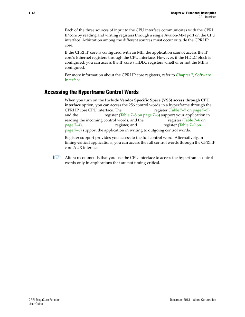Accessing the hyperframe control words, Accessing the hyperframe control words –42 | Altera CPRI IP Core User Manual | Page 74 / 220