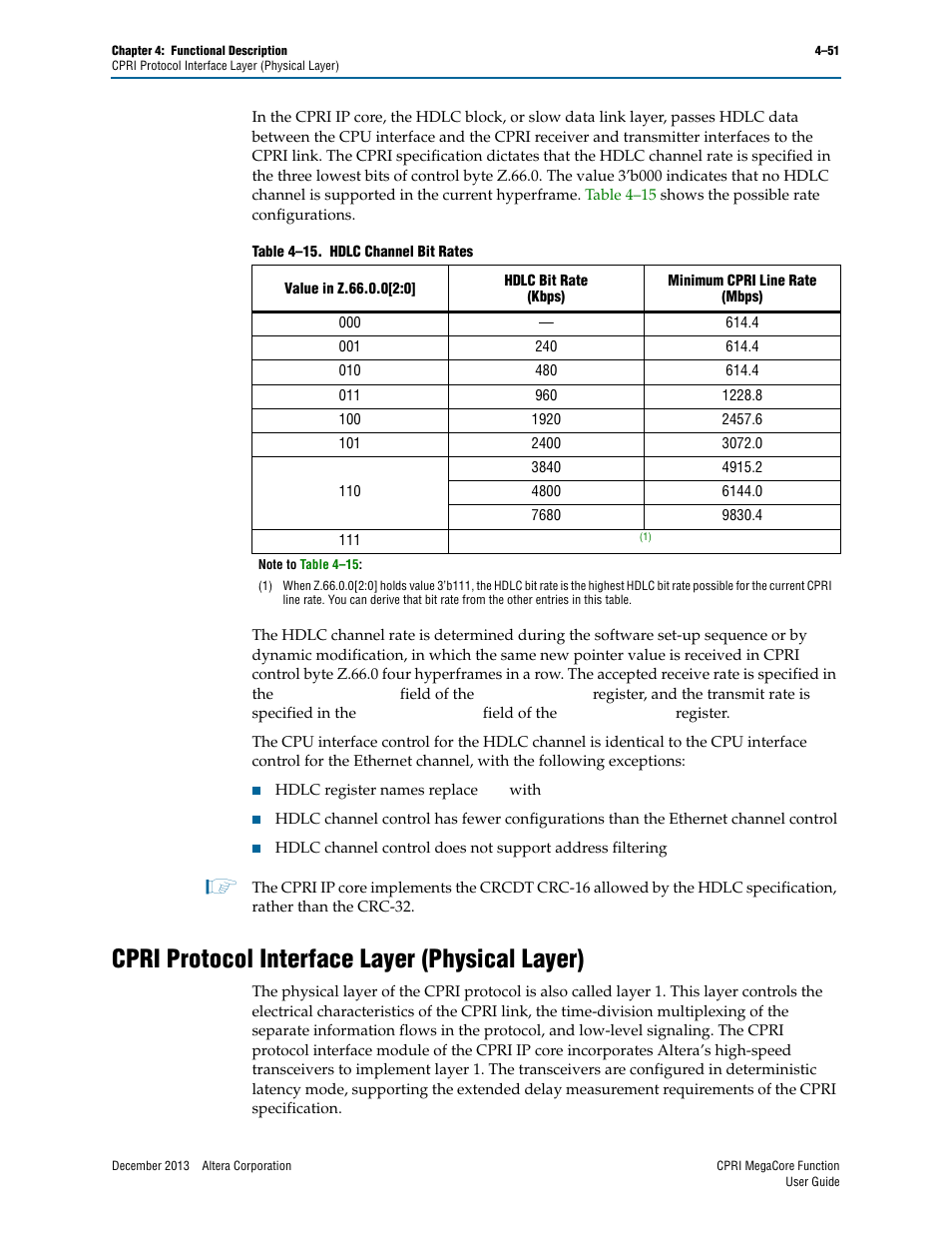 Cpri protocol interface layer (physical layer), Cpri protocol interface layer (physical layer) –51 | Altera CPRI IP Core User Manual | Page 83 / 220