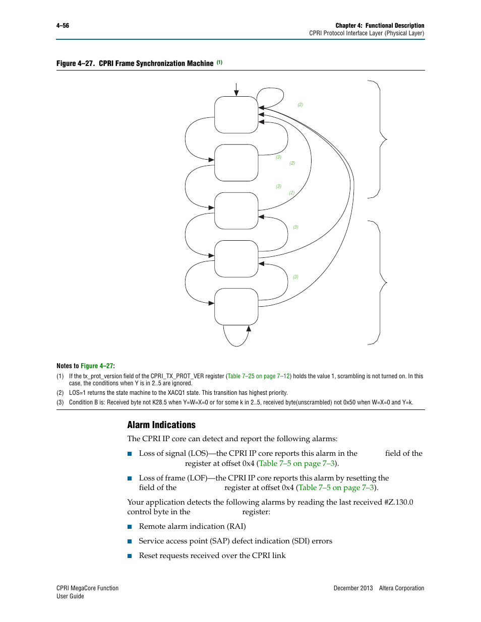 Alarm indications, Alarm indications –56 | Altera CPRI IP Core User Manual | Page 88 / 220