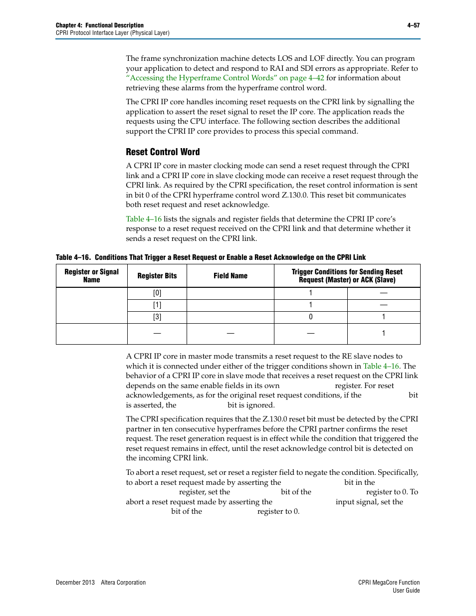 Reset control word, Reset control word –57 | Altera CPRI IP Core User Manual | Page 89 / 220