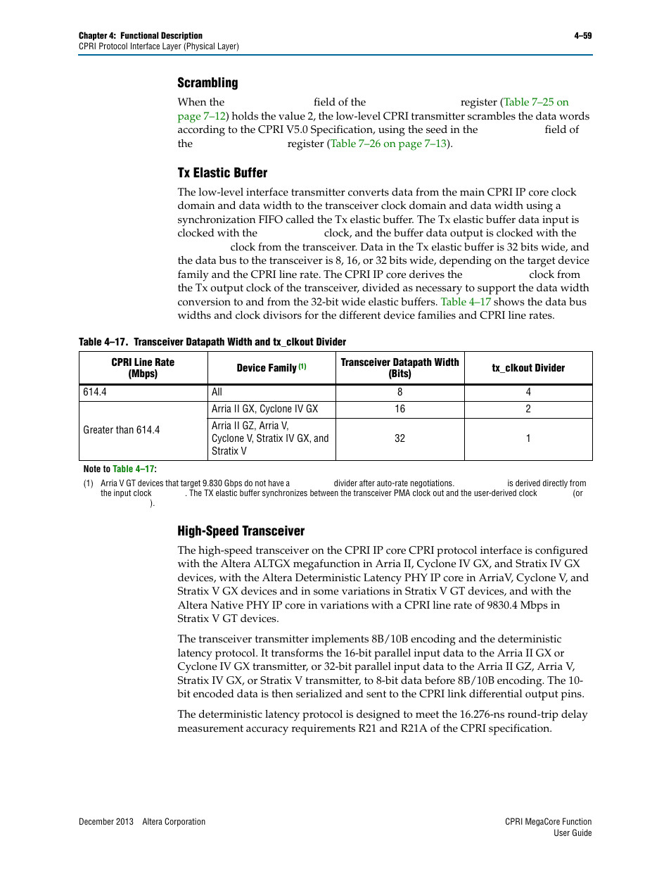 Scrambling, Tx elastic buffer, High-speed transceiver | Altera CPRI IP Core User Manual | Page 91 / 220