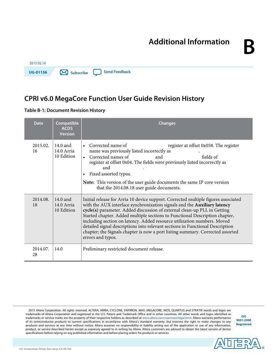 B. additional information, Additional information | Altera CPRI v6.0 MegaCore Function User Manual | Page 113 / 115