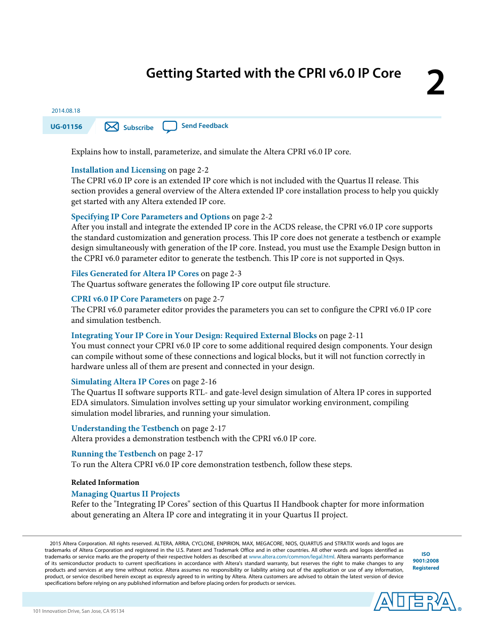 Getting started with the cpri v6.0 ip core, Getting started with the cpri v6.0 ip core -1 | Altera CPRI v6.0 MegaCore Function User Manual | Page 12 / 115