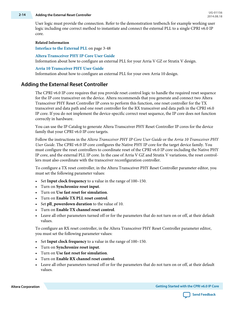 Adding the external reset controller, Adding the external reset controller -14 | Altera CPRI v6.0 MegaCore Function User Manual | Page 25 / 115