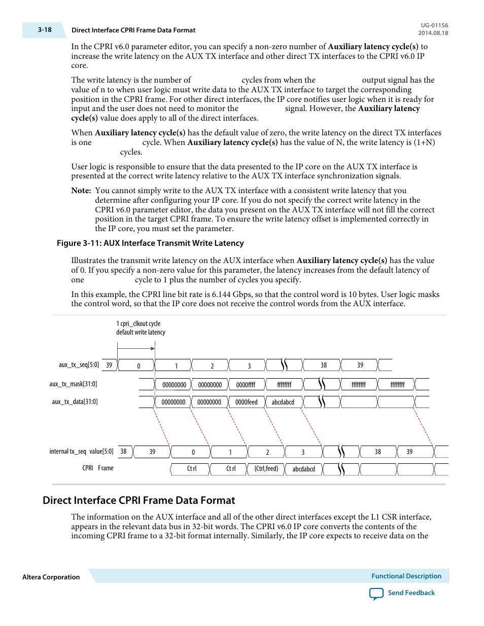 Direct interface cpri frame data format, Direct interface cpri frame data format -18 | Altera CPRI v6.0 MegaCore Function User Manual | Page 48 / 115