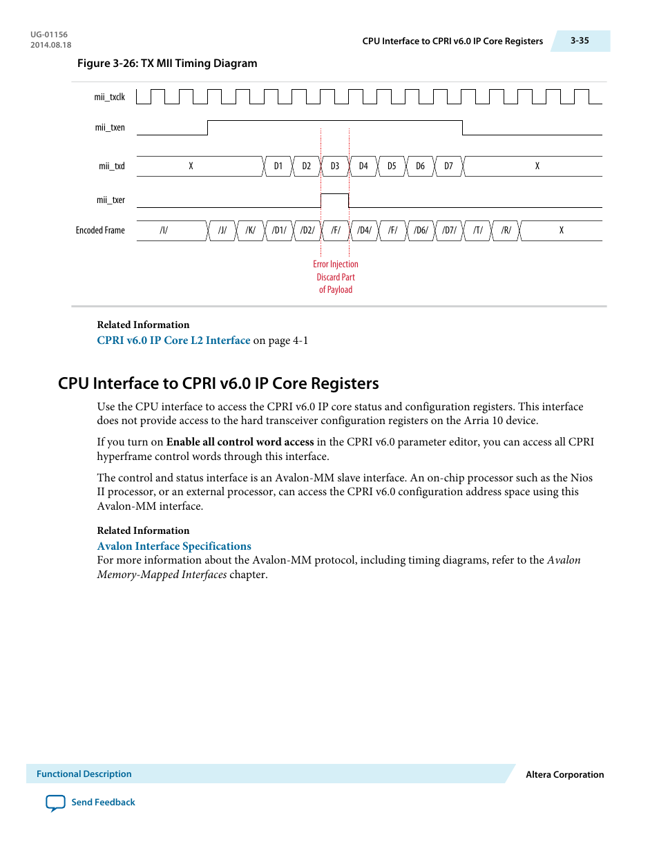 Cpu interface to cpri v6.0 ip core registers, Cpu interface to cpri v6.0 ip core registers -35 | Altera CPRI v6.0 MegaCore Function User Manual | Page 65 / 115
