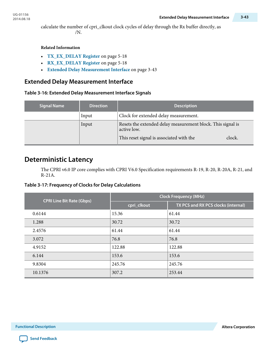 Extended delay measurement interface, Deterministic latency, Extended delay measurement interface -43 | Deterministic latency -43 | Altera CPRI v6.0 MegaCore Function User Manual | Page 73 / 115