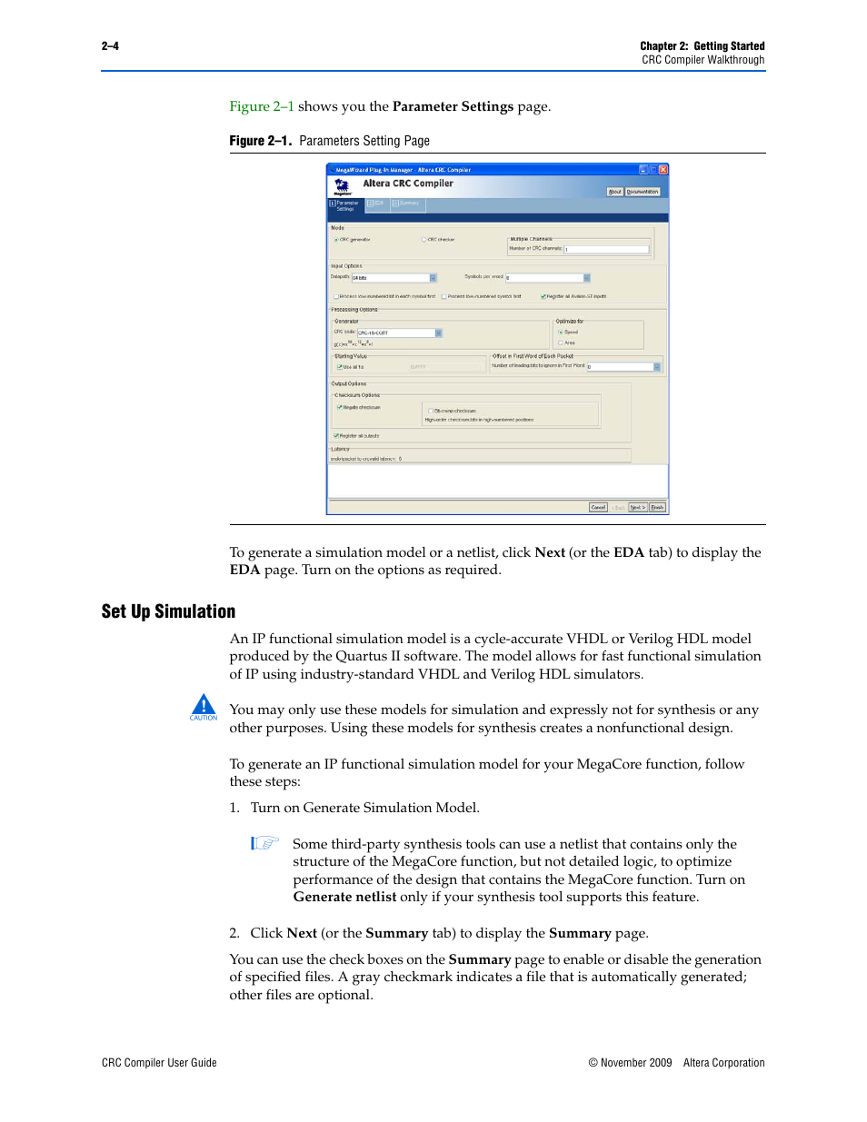 Set up simulation, Set up simulation –4 | Altera CRC Compiler User Manual | Page 14 / 30