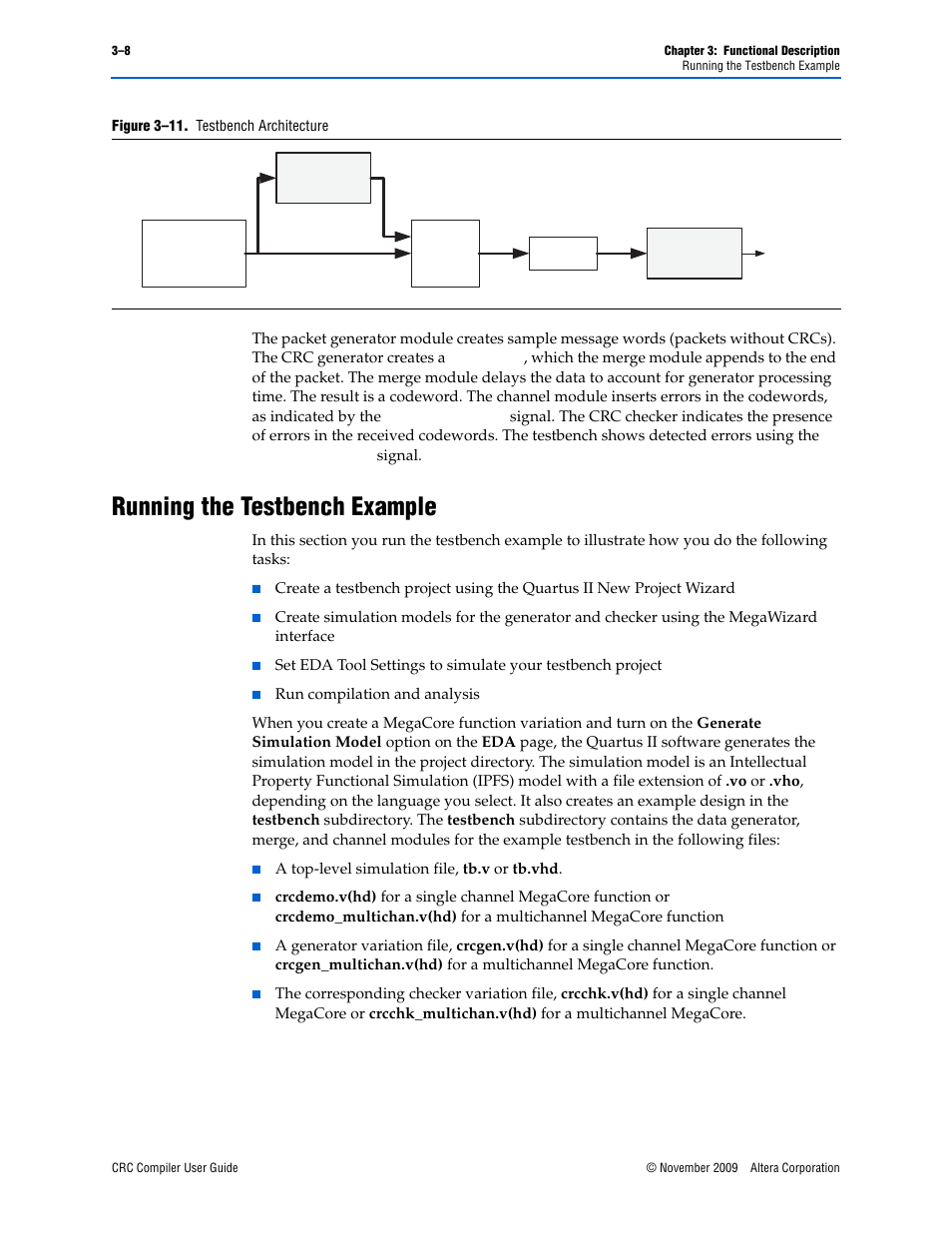 Running the testbench example, Running the testbench example –8, Running the testbench | N in, Figure 3–11 | Altera CRC Compiler User Manual | Page 24 / 30