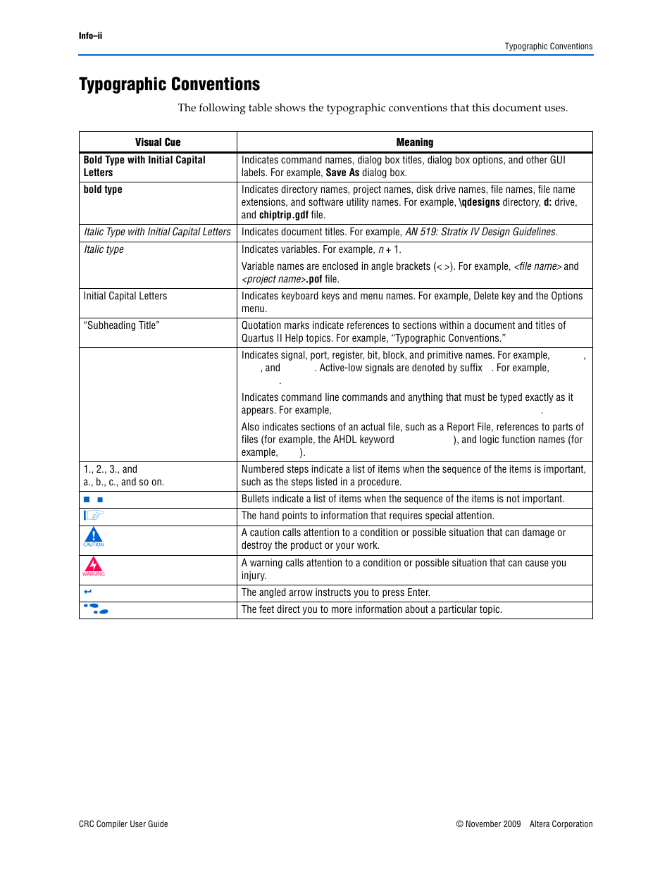 Typographic conventions | Altera CRC Compiler User Manual | Page 30 / 30