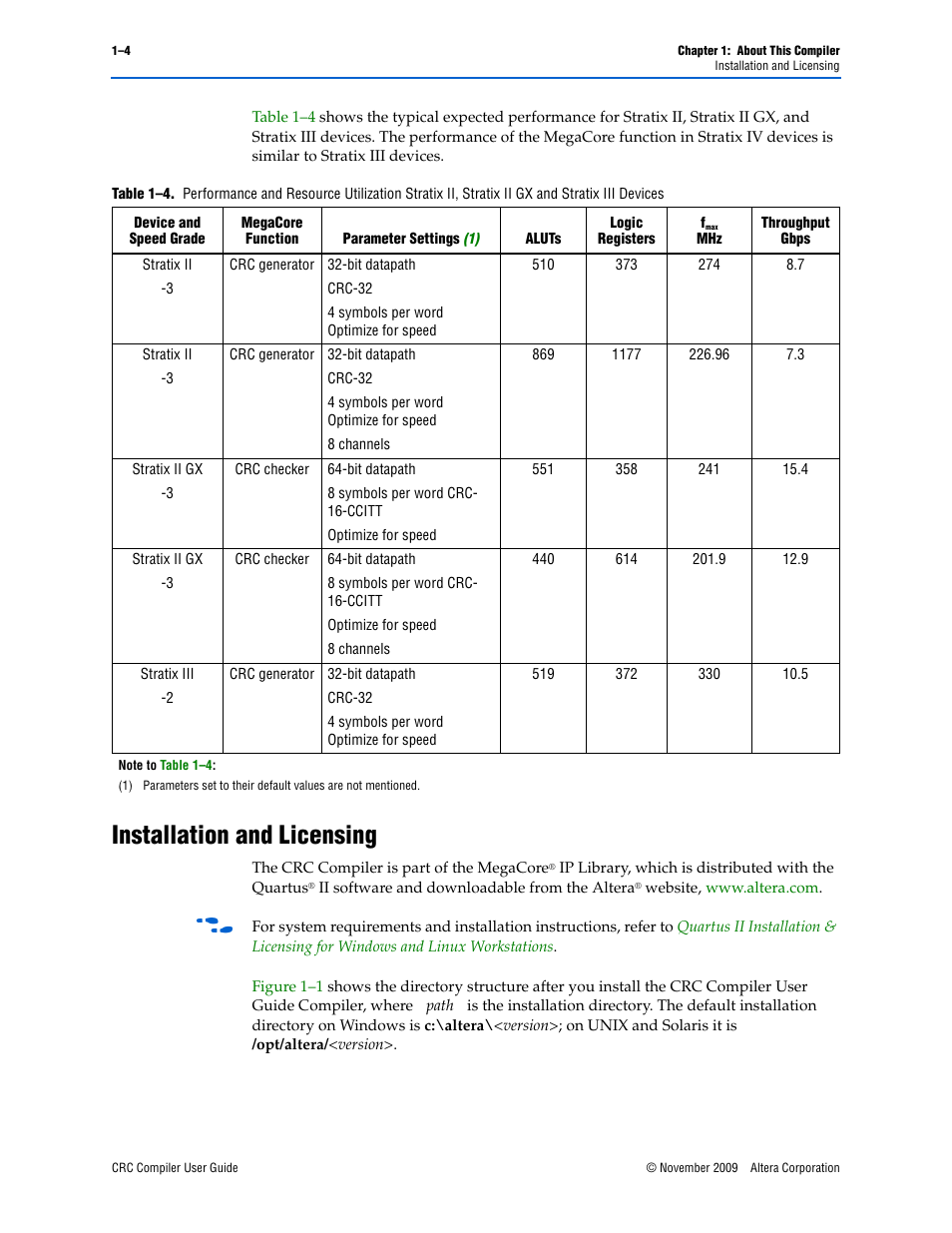 Installation and licensing, Installation and licensing –4 | Altera CRC Compiler User Manual | Page 8 / 30
