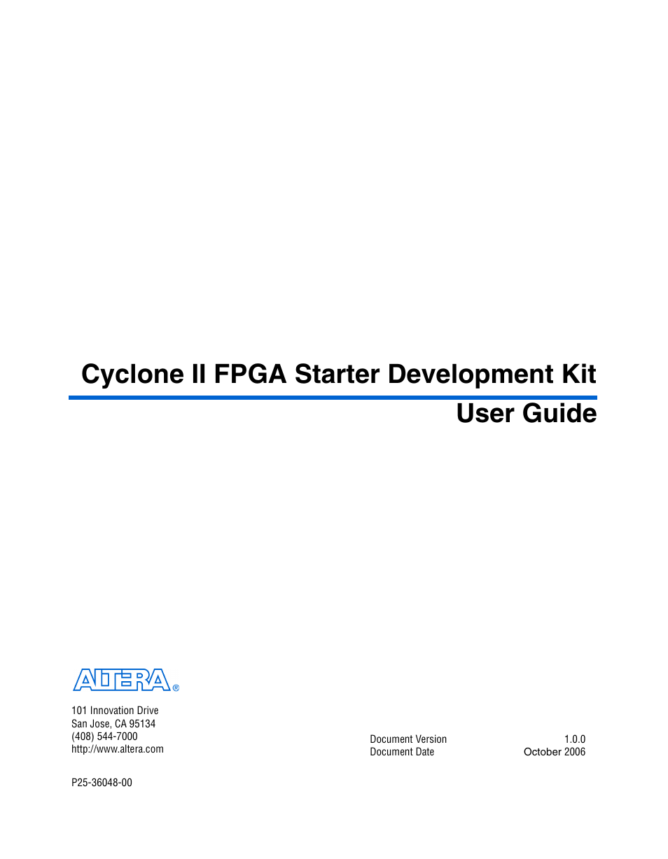 Altera Cyclone II FPGA Starter User Manual | 50 pages