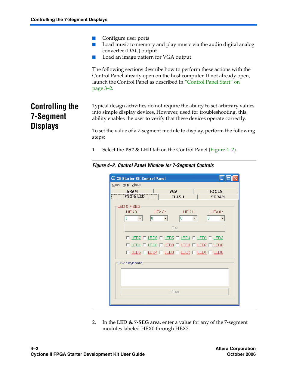 Controlling the 7-segment displays, Controlling the 7-segment displays –2 | Altera Cyclone II FPGA Starter User Manual | Page 24 / 50