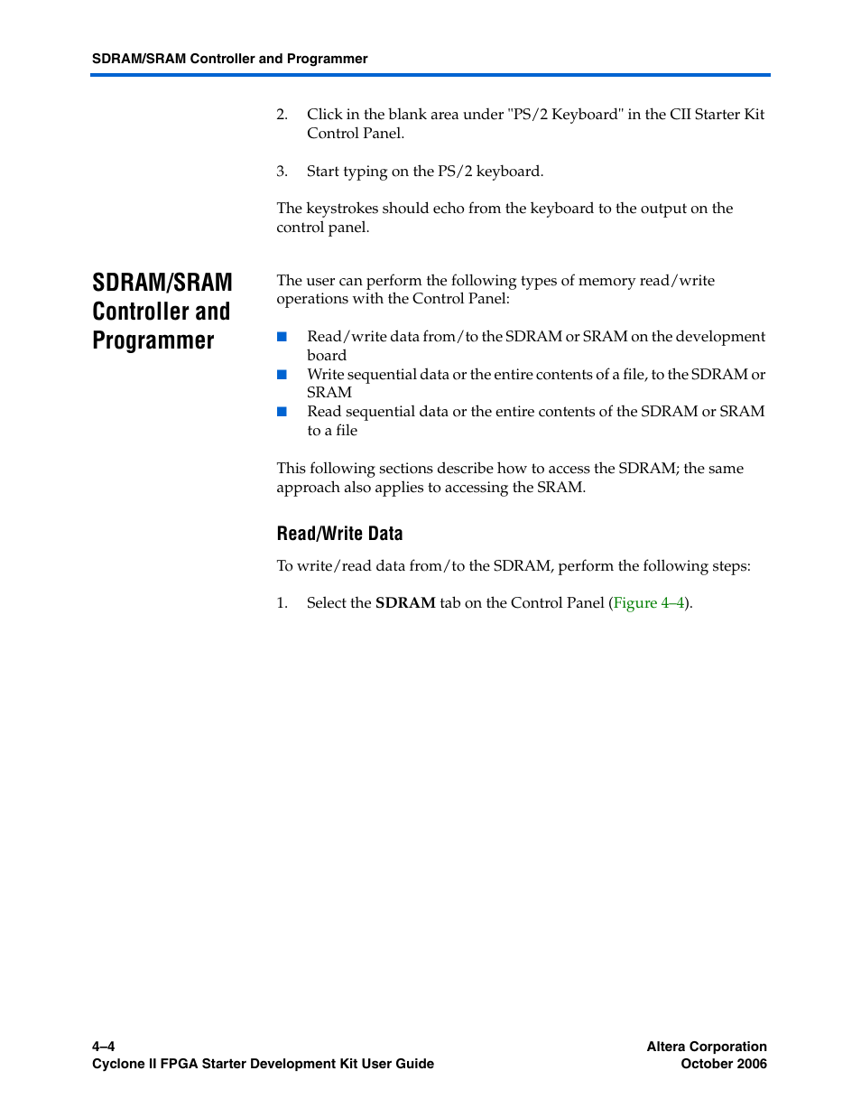 Sdram/sram controller and programmer, Read/write data, Sdram/sram controller and programmer –4 | Altera Cyclone II FPGA Starter User Manual | Page 26 / 50