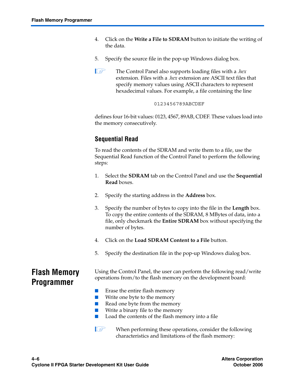 Sequential read, Flash memory programmer, Flash memory programmer –6 | Altera Cyclone II FPGA Starter User Manual | Page 28 / 50