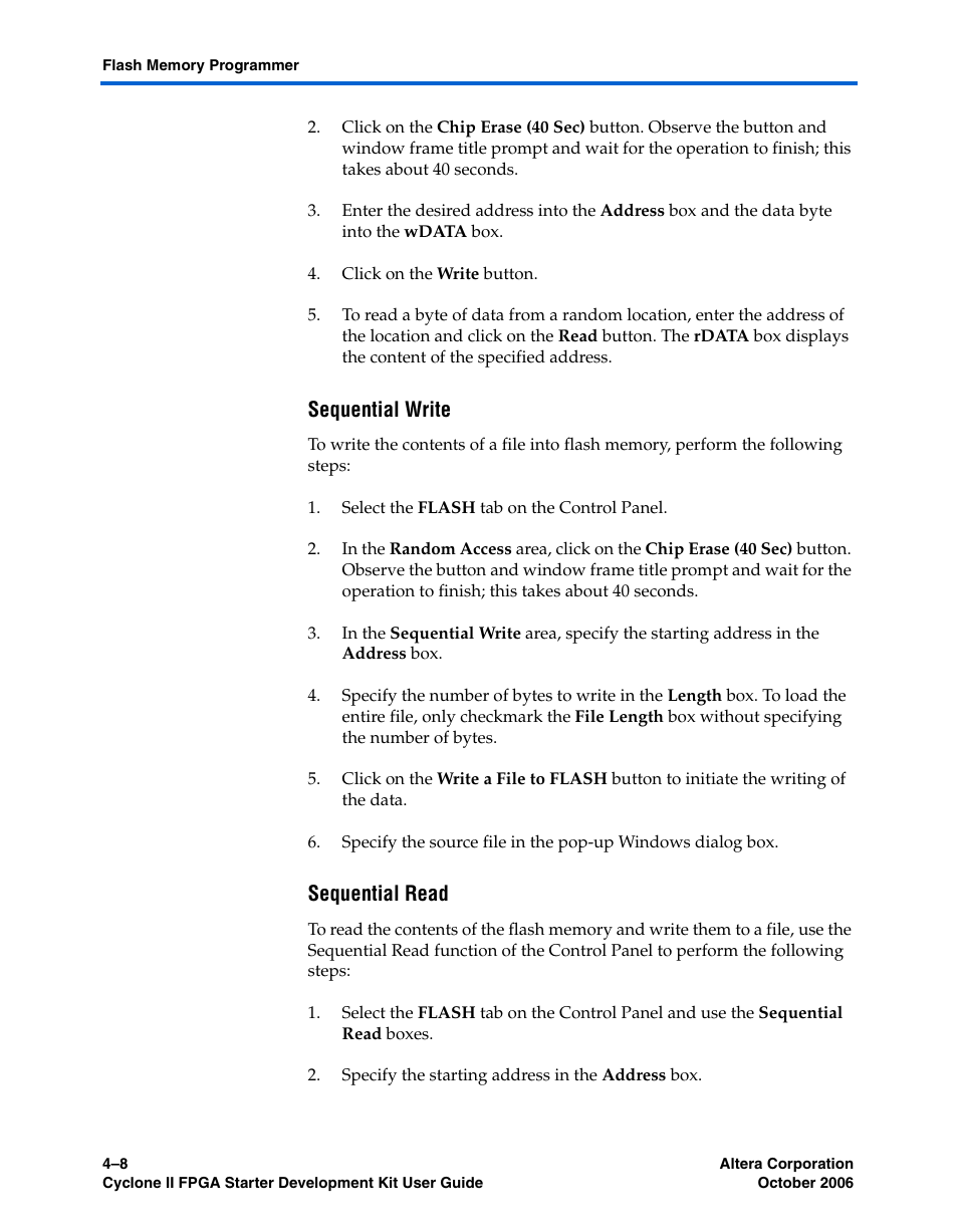 Sequential write, Sequential read | Altera Cyclone II FPGA Starter User Manual | Page 30 / 50