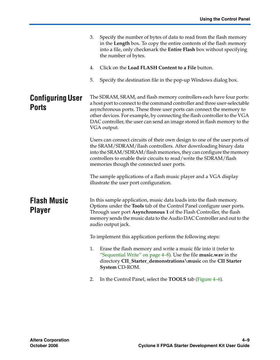 Configuring user ports, Flash music player, Configuring user ports –9 flash music player –9 | Altera Cyclone II FPGA Starter User Manual | Page 31 / 50