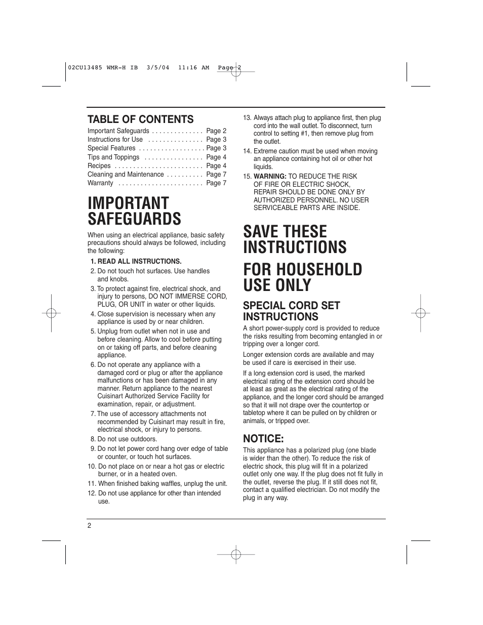 Cuisinart WMR-H User Manual | Page 2 / 8