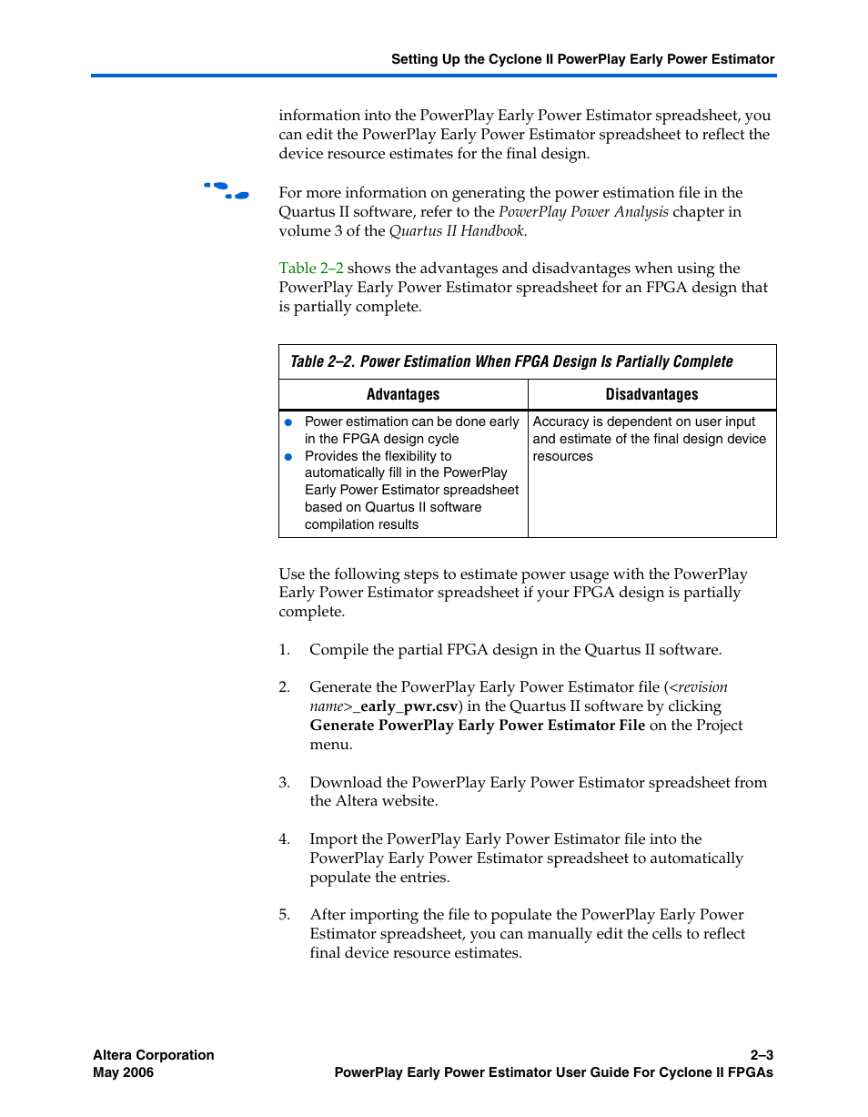 Altera Cyclone II PowerPlay Early Power Estimator User Manual | Page 11 / 48