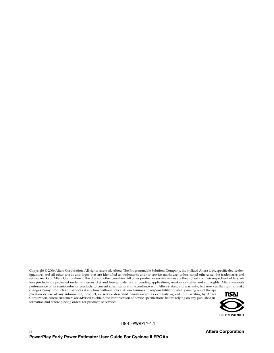 Altera Cyclone II PowerPlay Early Power Estimator User Manual | Page 2 / 48