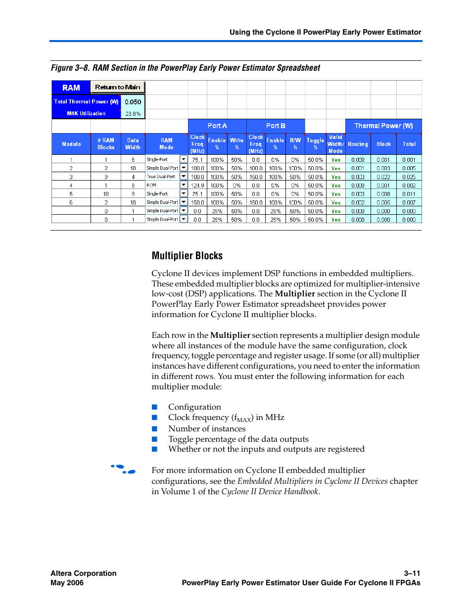 Multiplier blocks | Altera Cyclone II PowerPlay Early Power Estimator User Manual | Page 27 / 48