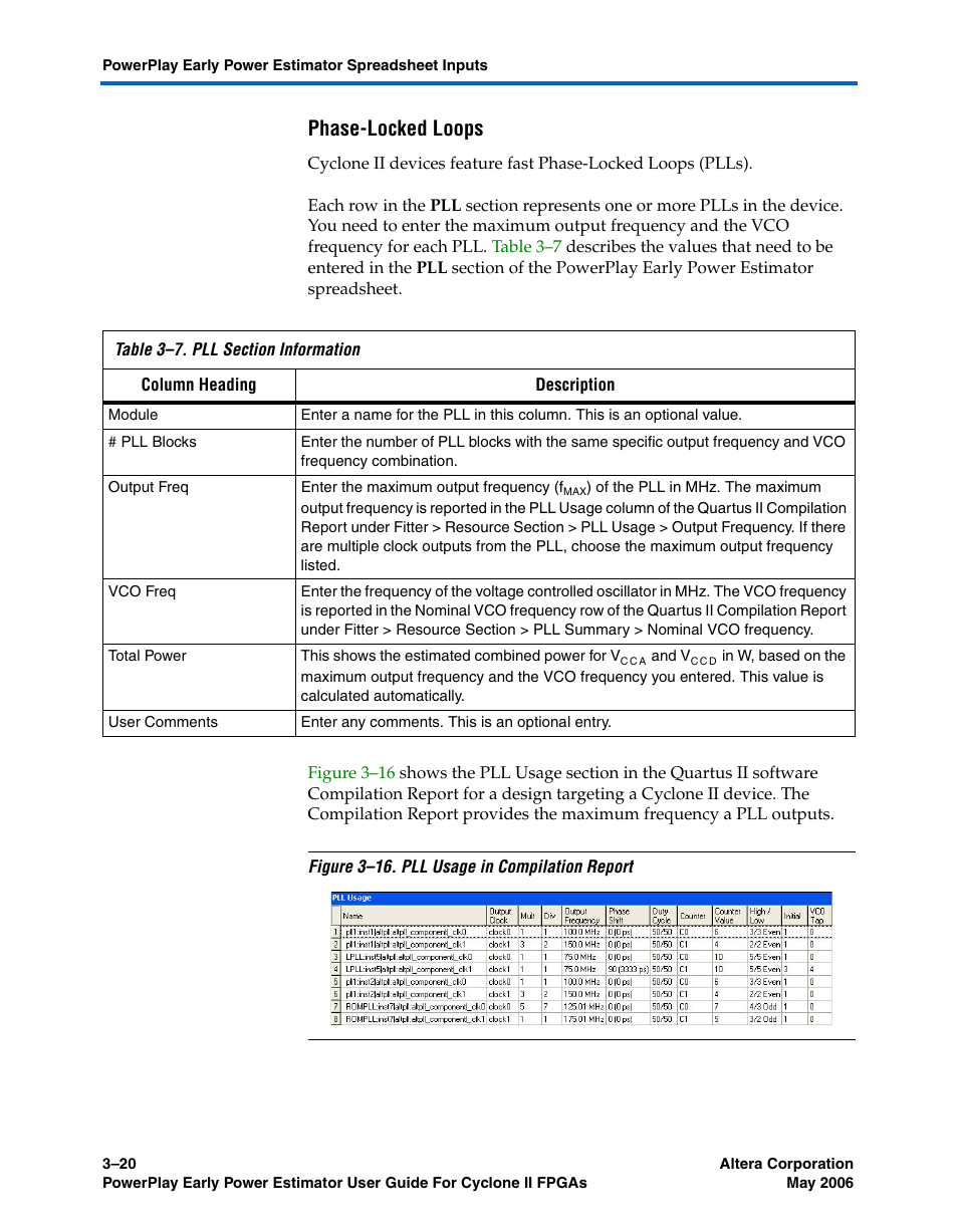 Phase-locked loops | Altera Cyclone II PowerPlay Early Power Estimator User Manual | Page 36 / 48