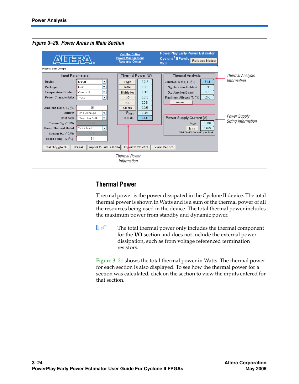 Thermal power | Altera Cyclone II PowerPlay Early Power Estimator User Manual | Page 40 / 48
