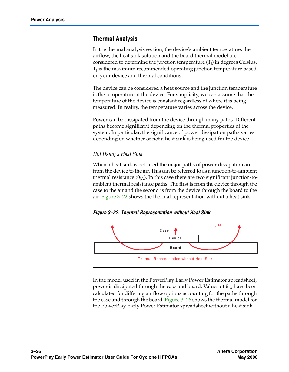Thermal analysis, Not using a heat sink | Altera Cyclone II PowerPlay Early Power Estimator User Manual | Page 42 / 48
