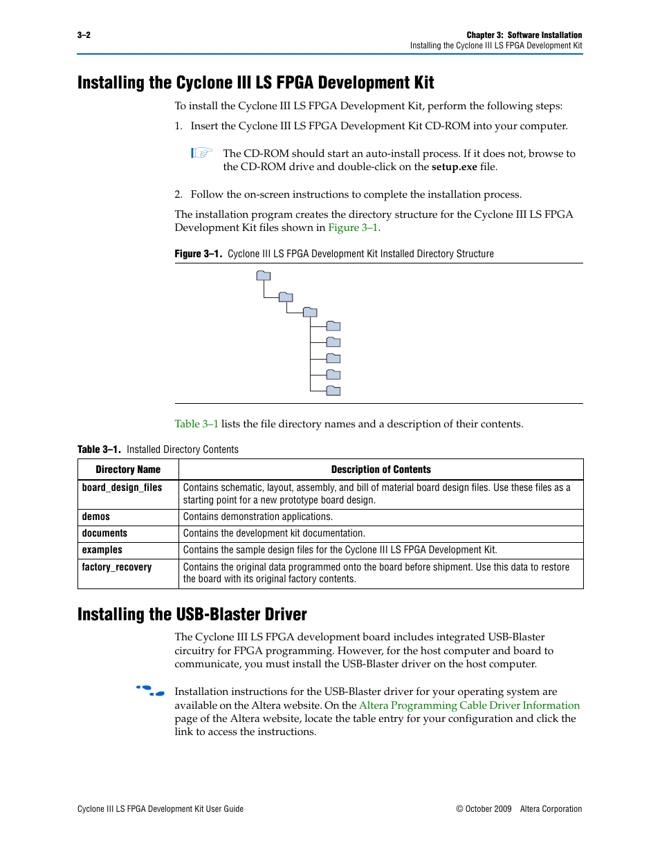 Installing the cyclone iii ls fpga development kit, Installing the usb-blaster driver | Altera Cyclone III LS FPGA User Manual | Page 12 / 42
