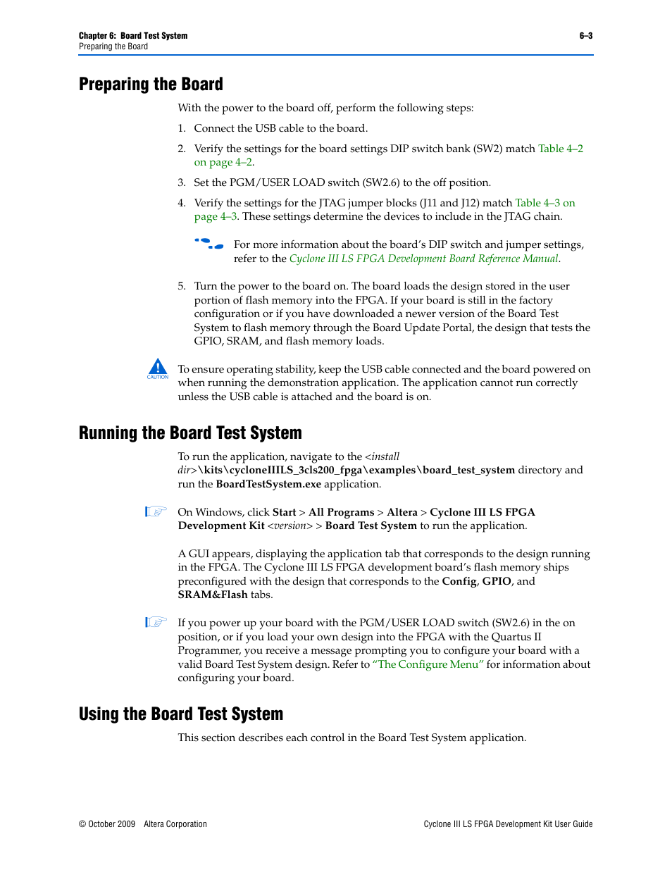 Preparing the board, Running the board test system, Using the board test system | Altera Cyclone III LS FPGA User Manual | Page 21 / 42