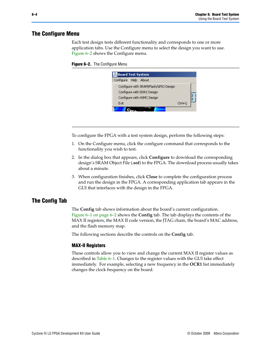 The configure menu, The config tab | Altera Cyclone III LS FPGA User Manual | Page 22 / 42